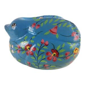 Large Papper Mache Bunny Container Hand painted Floral Design Easter Decor